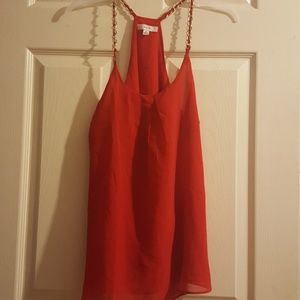 Agaci Red and Gold Shoulder Chain Summer Tank
